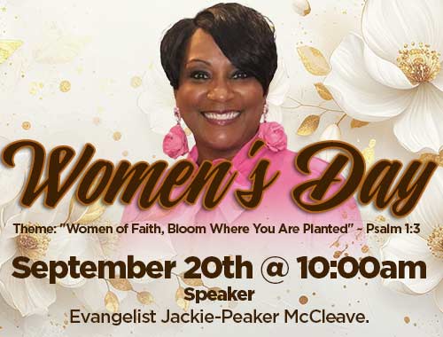 womens day advertisement for september 20th with brown and white flowers in the background